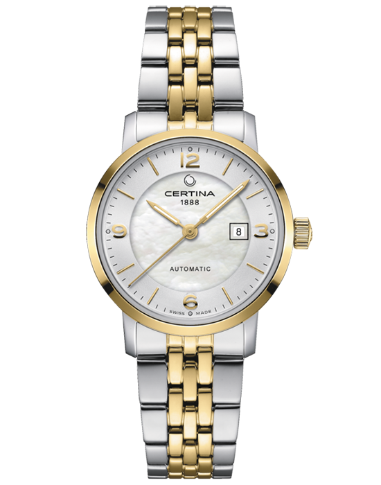 Certina Certina DS Caimano Lady C035.007.22.117.02 DS Caimano C0350072211702 механические женские часы перламутровый циферблат, браслет сталь c pvd покрытием — вид спереди